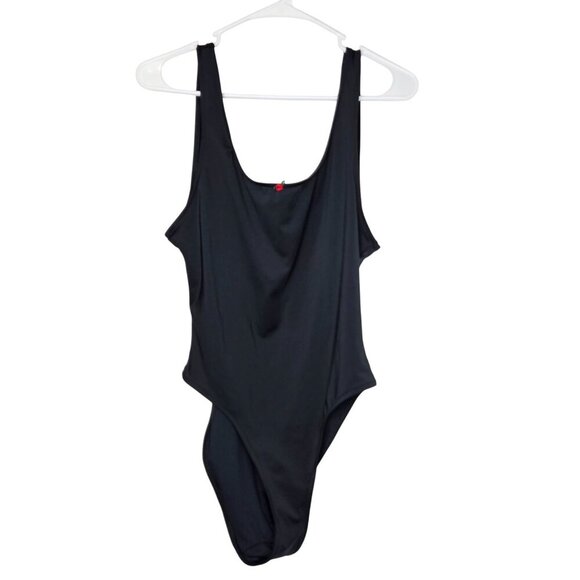 Frankies Bikini's Black One-Piece Swimsuit Scoop Neckline Red Rose‎ Rosette - Picture 1 of 10